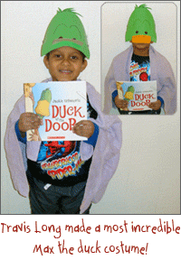 Travis made an incredible Max the duck costume - It's great!